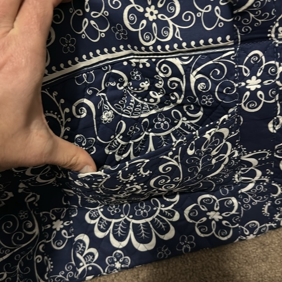 Cotton Cloth Tote-Blue/White-EUC-ZipTop - Picture 15 of 16